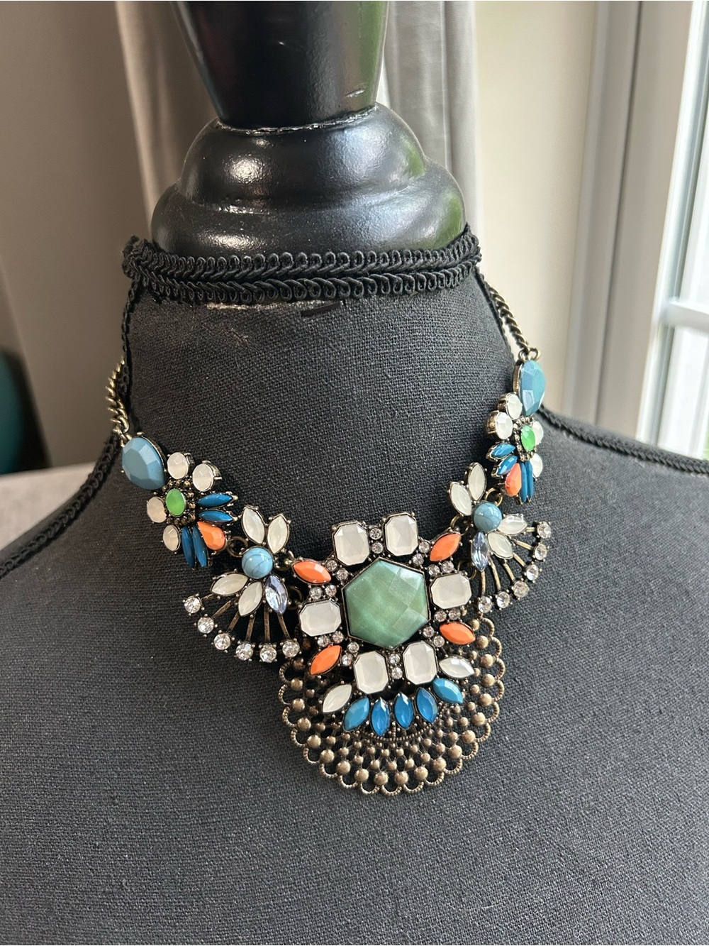 Park Lane Multicolor Gem Statement Necklace in Blue, Green, Orange & White